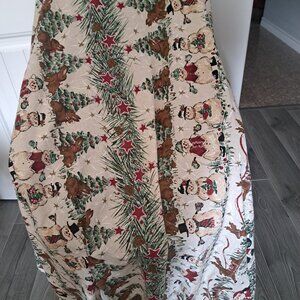 Hand painted organic cotton fabric Christmas Winter Santa Snowmen HOLIDAY craft